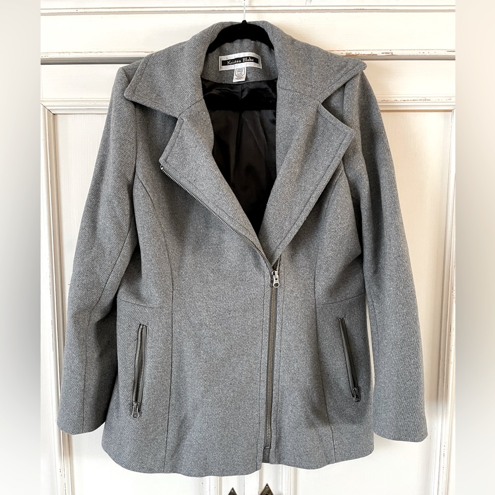 Kristen Blake gray wool blend asymmetrical zip coat Large